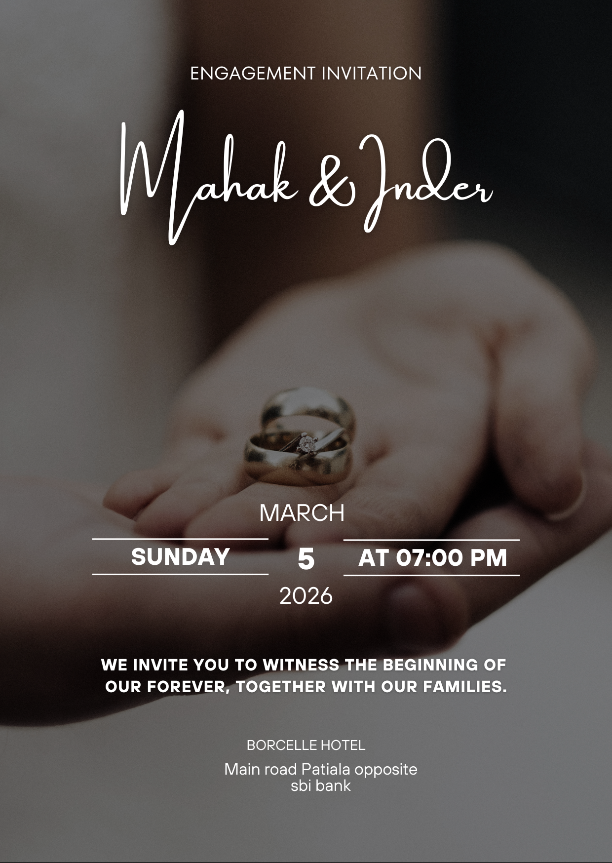 black and white floral minimalist engagement invitation